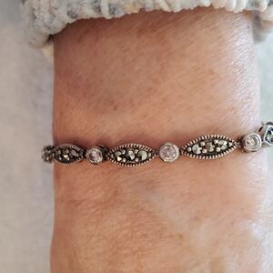 .925 Silver Marcasite & CZ Link Bracelet